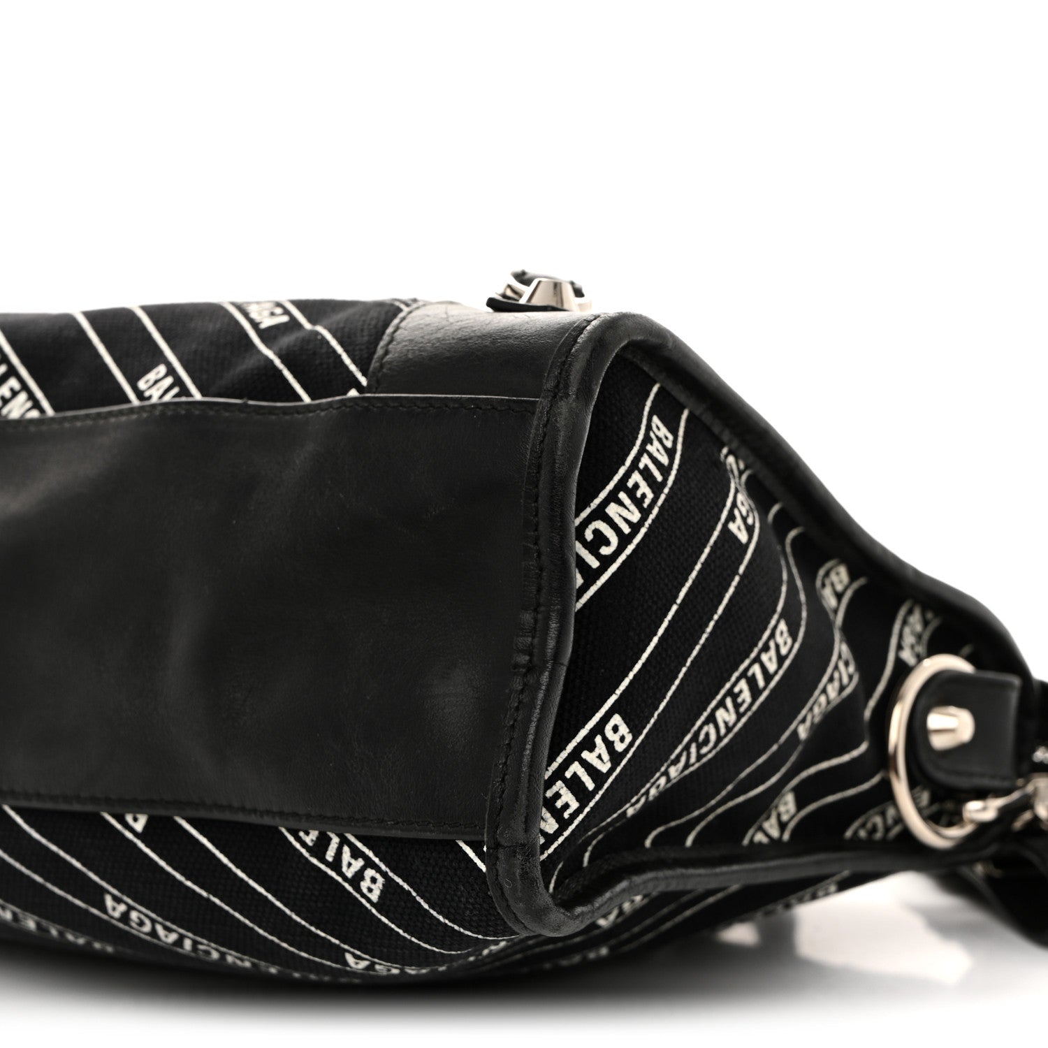 Balenciaga Canvas Satin Calfskin Diagonal Allover Logo Print Classic Silver Hardware S City Black White 11 of 12
