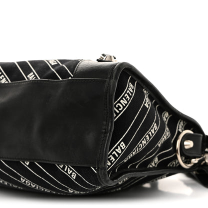 Balenciaga Canvas Satin Calfskin Diagonal Allover Logo Print Classic Silver Hardware S City Black White 11 of 12
