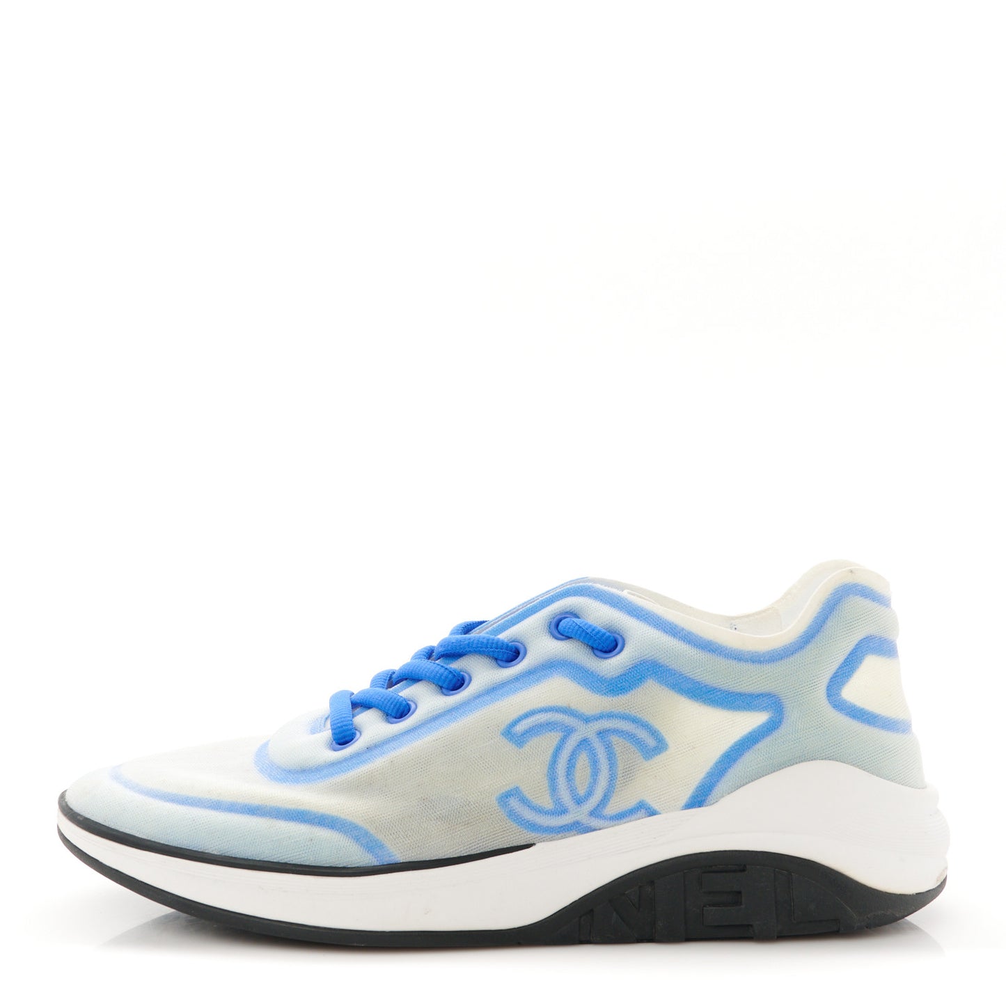 Calfskin Mesh Lycra Womens Logo Sneakers 39.5 White Blue