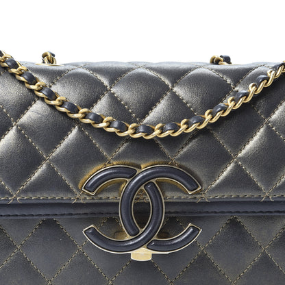 Chanel Metallic Calfskin Lambskin Quilted Small CC Chic Flap Dark Grey Gold 9 of 9