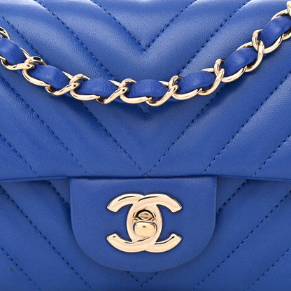 Chanel Lambskin Chevron Quilted Mini Rectangular Flap Blue 7 of 9