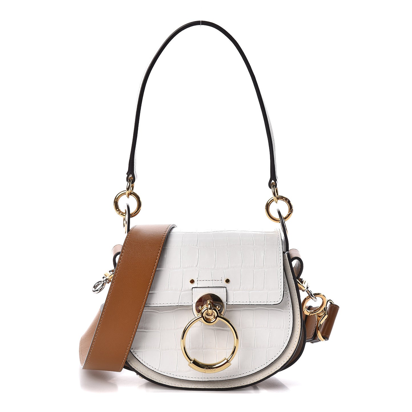 Calfskin Crocodile Embossed Small Tess Bag Brilliant White