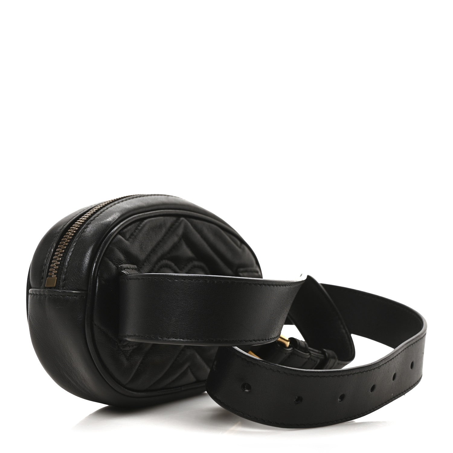 Gucci Calfskin Matelasse GG Marmont Belt Bag 85 34 Black 3 of 10
