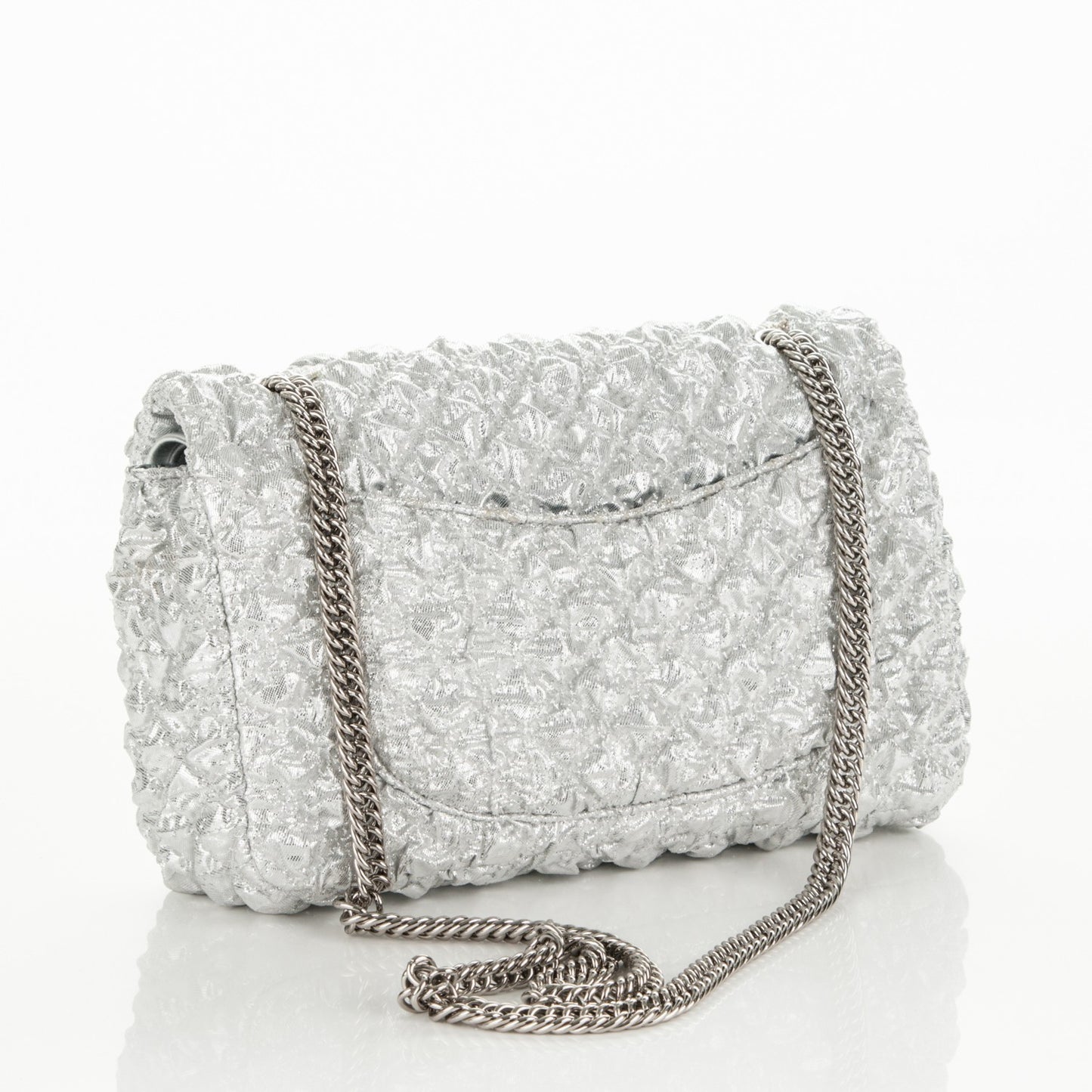 Metallic Lame Quilted Small Double Flap Silver
