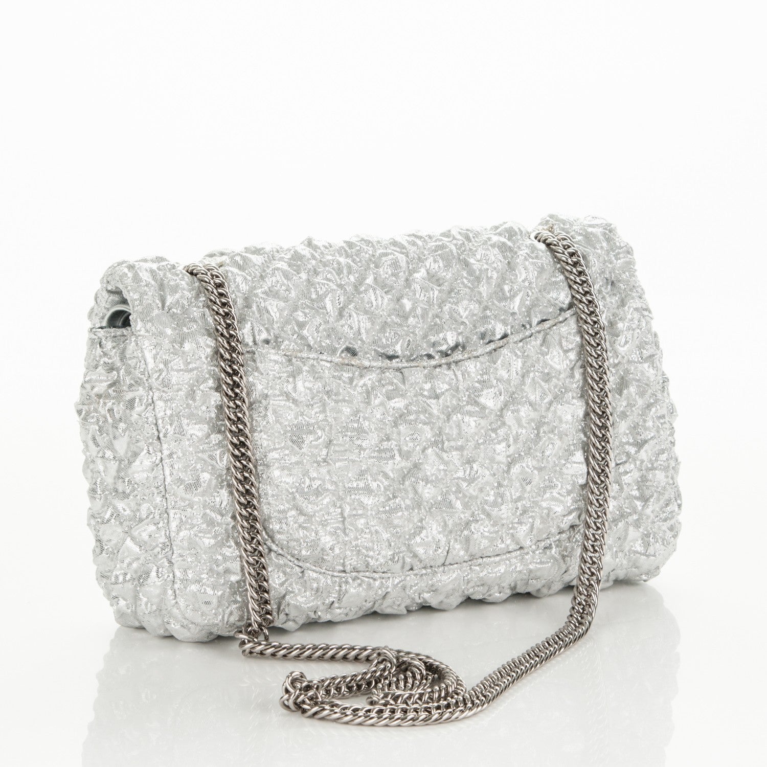 Chanel Metallic Lame Quilted Small Double Flap Silver 3 of 10