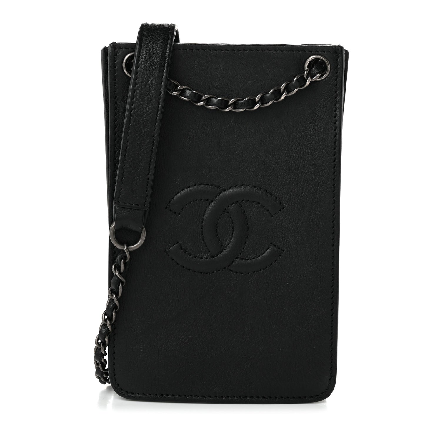 Calfskin CC Phone Holder Crossbody Black