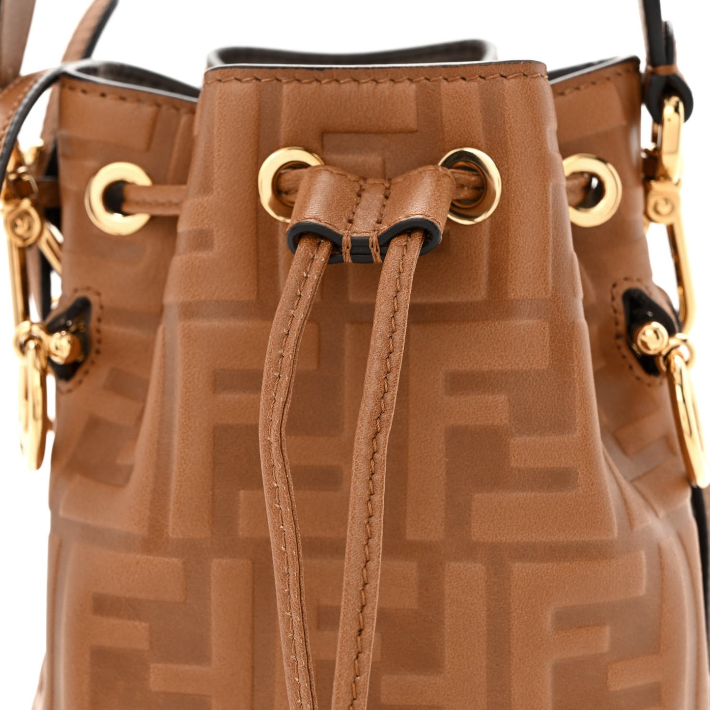 Vitello Cristallo Nature F is Fendi FF 1974 Embossed Mini Mon Tresor Bucket Bag Cuoio