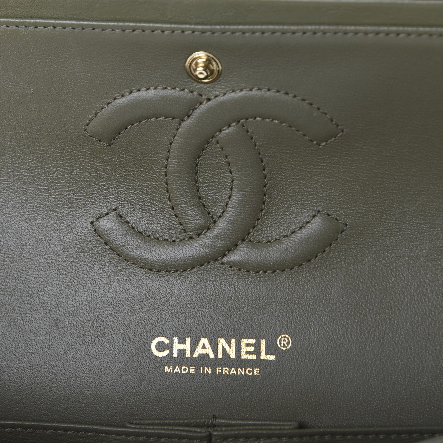 Chanel Calfskin Chevron Quilted Medium Double Flap Khaki 5 of 9