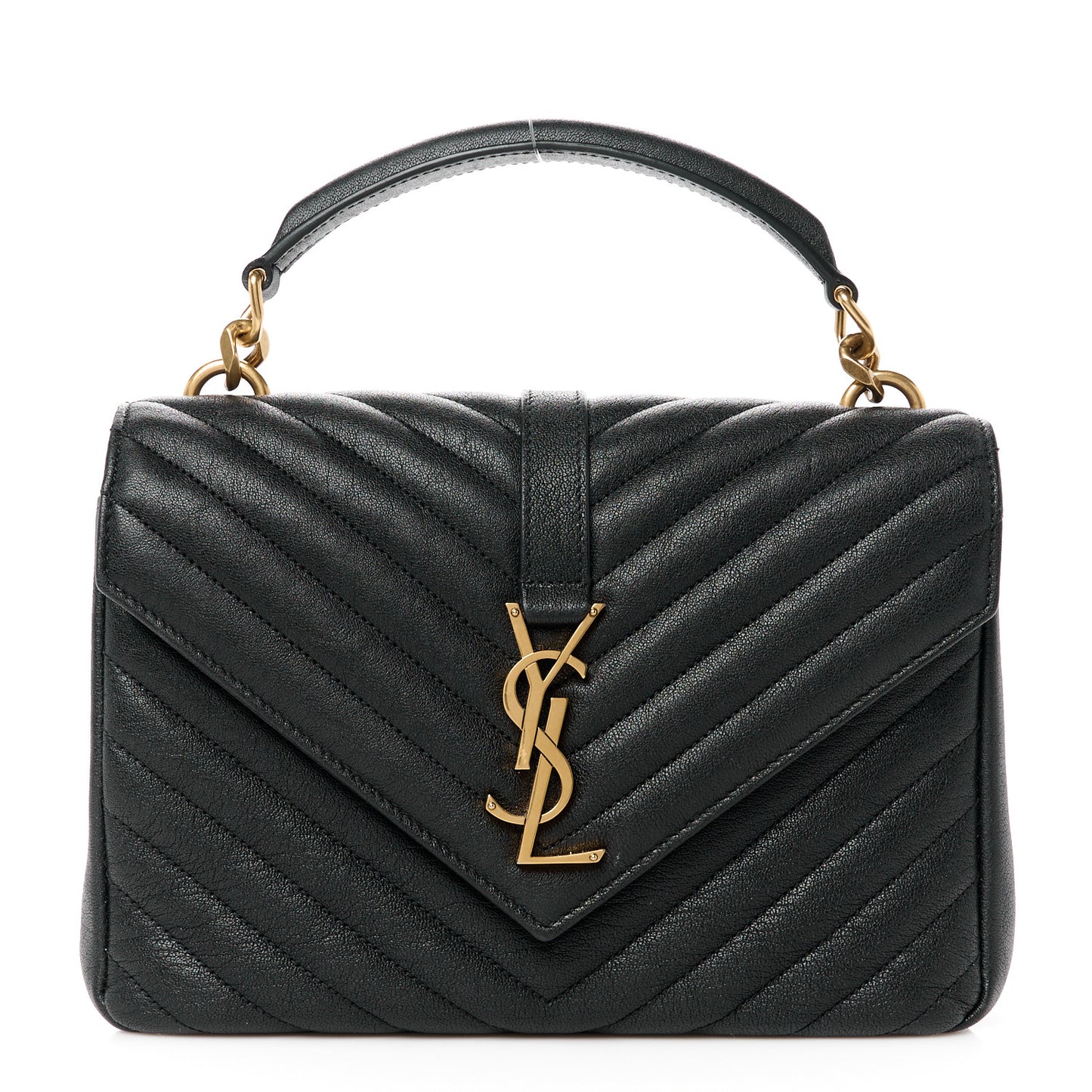 Sheepskin Matelasse Chevron Monogram Medium College Bag Black