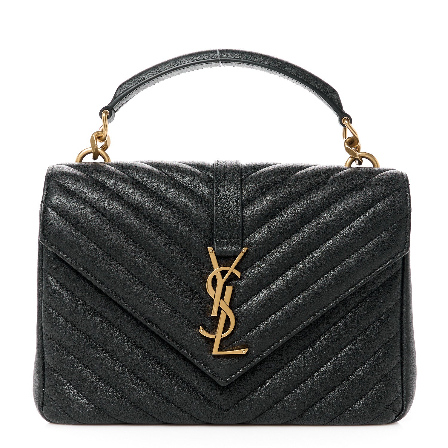 Saint Laurent Sheepskin Matelasse Chevron Monogram Medium College Bag Black 1 of 13