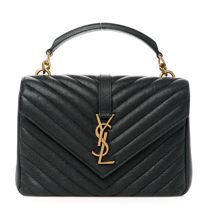 Saint Laurent Sheepskin Matelasse Chevron Monogram Medium College Bag Black 1 of 13