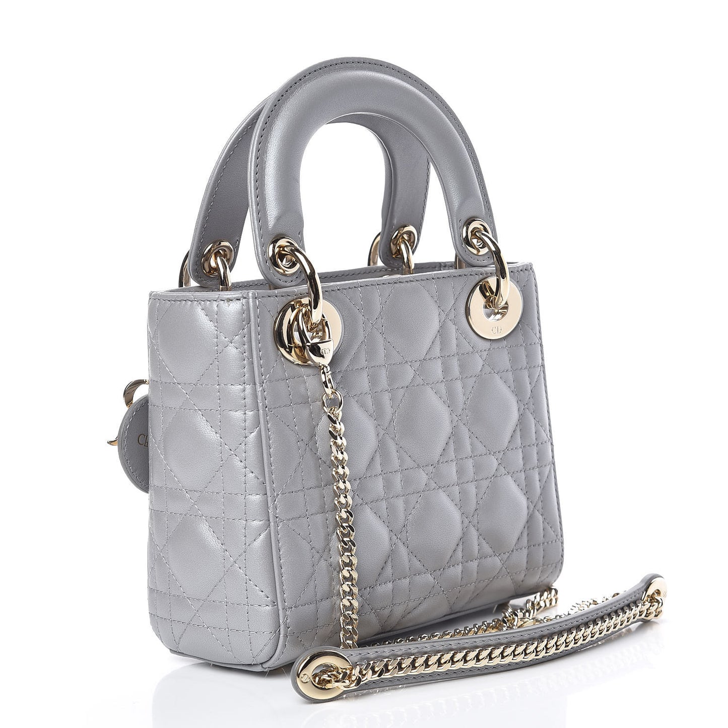 Metallic Lambskin Cannage Mini Lady Dior Grey