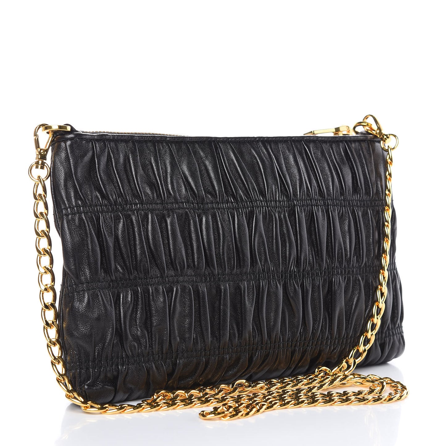 Nappa Gaufre Chain Shoulder Bag Black