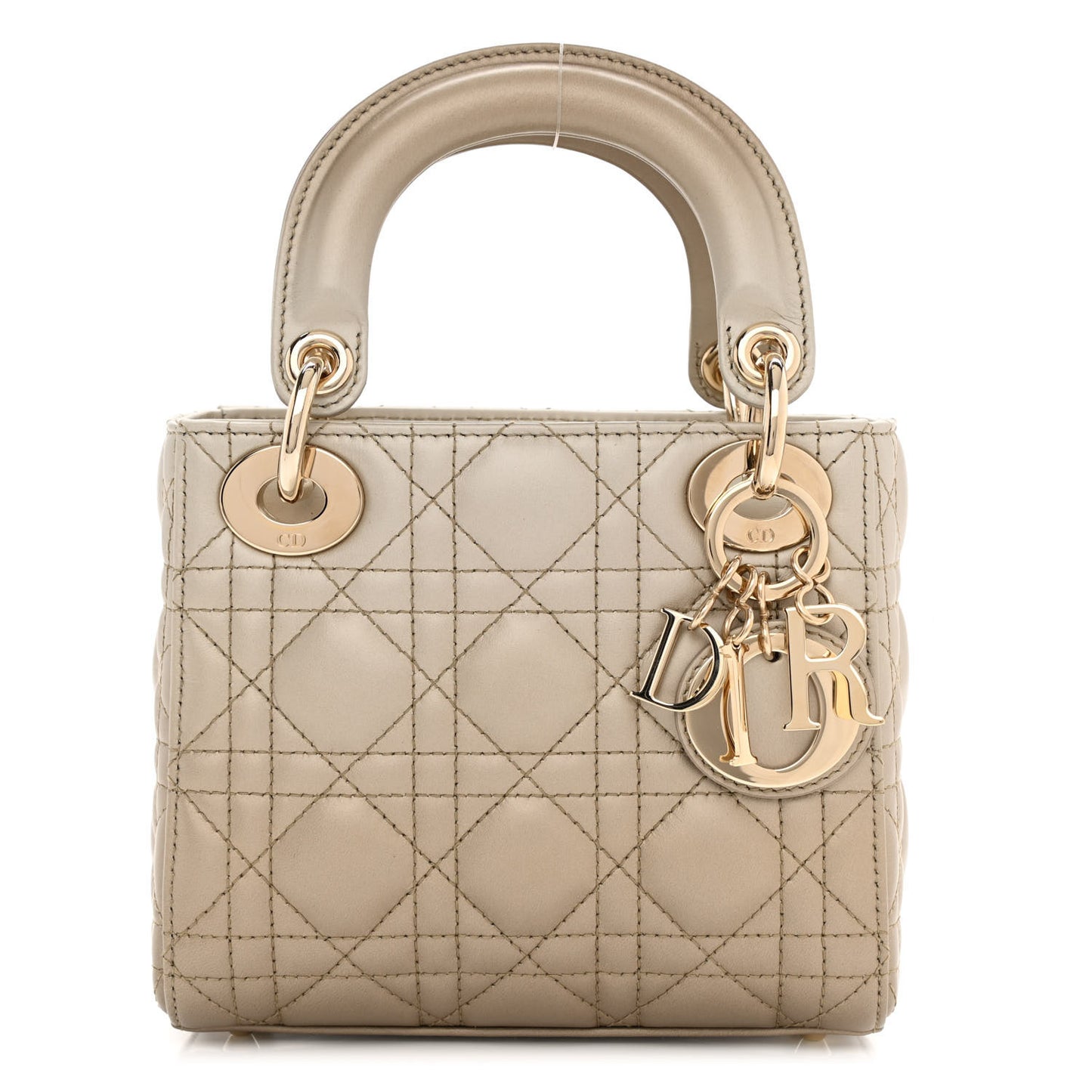 Metallic Lambskin Cannage Mini Lady Dior Gold