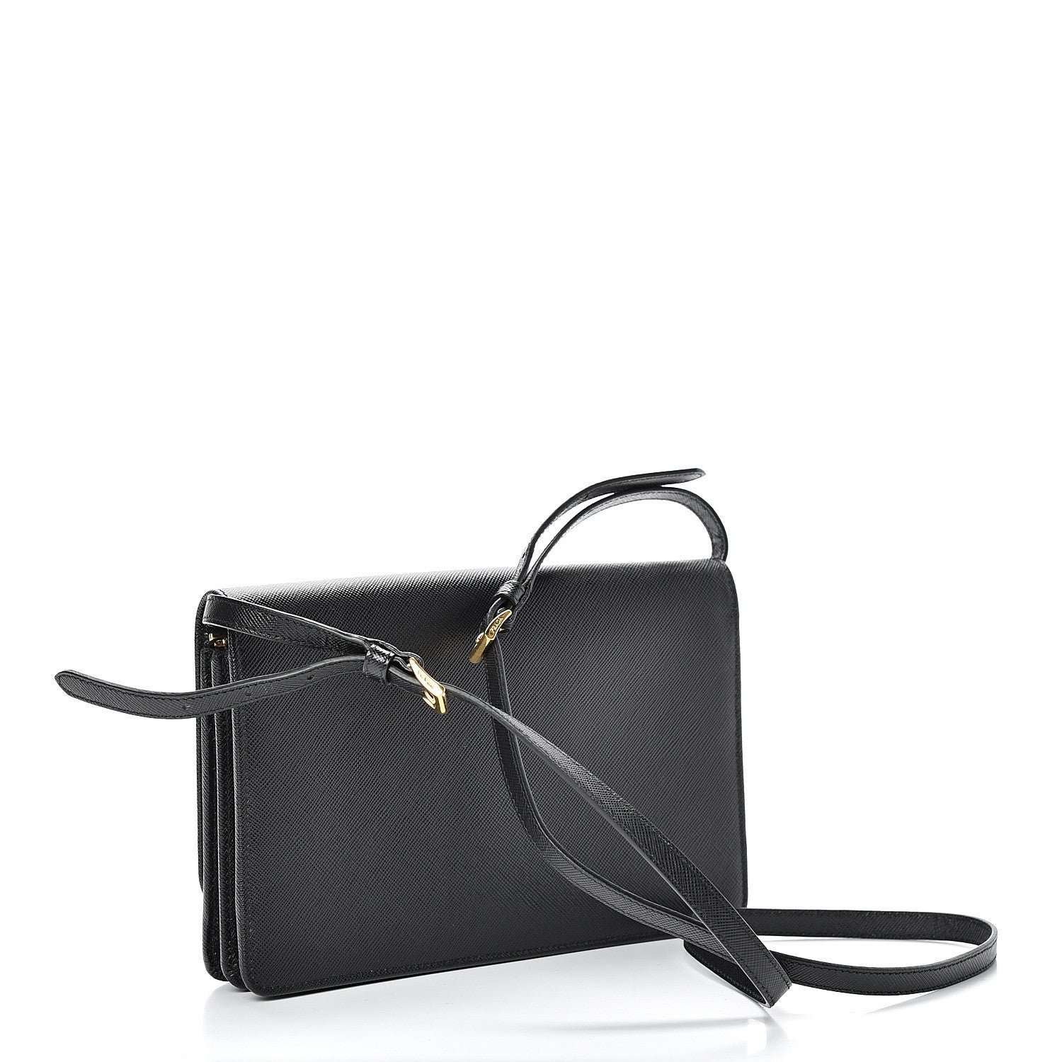 Prada Saffiano Metal Flap Wallet With Strap Black 2 of 15