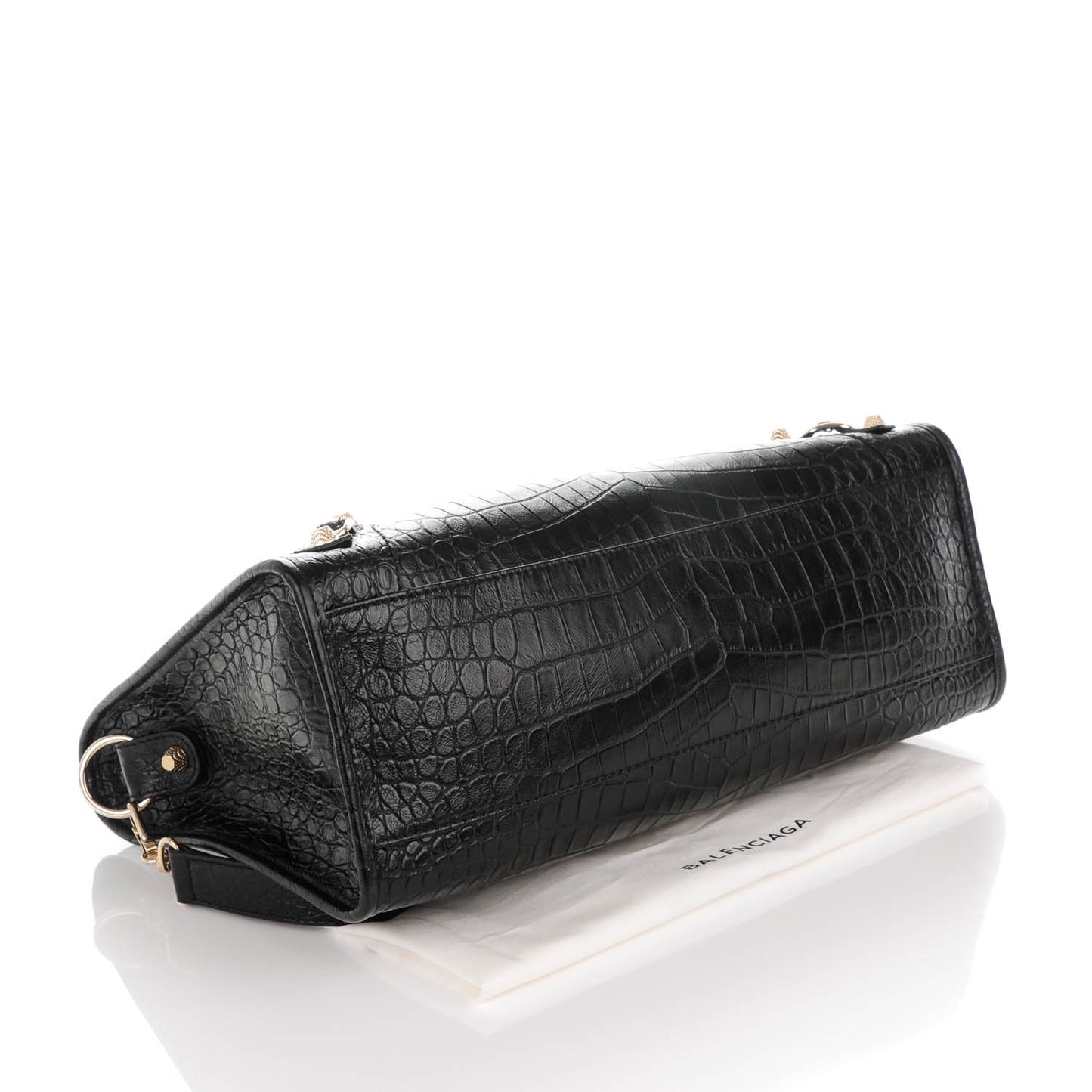 Calfskin Crocodile Embossed Giant 12 Gold Hardware City Black