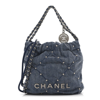 Chanel Washed Denim Quilted Studded Mini Chanel 22 Blue 1 of 10