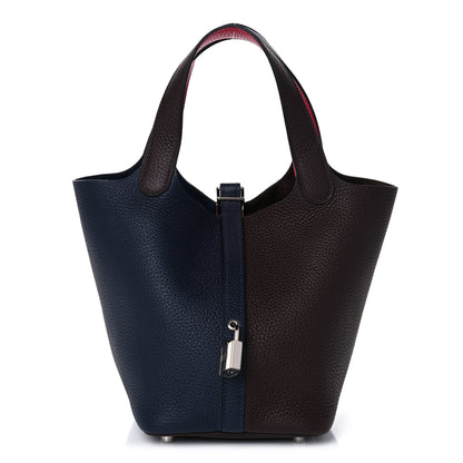Hermes Taurillon Clemence Casaque Picotin Lock 18 PM Bleu Nuit Rouge Sellier Framboise 1 of 10