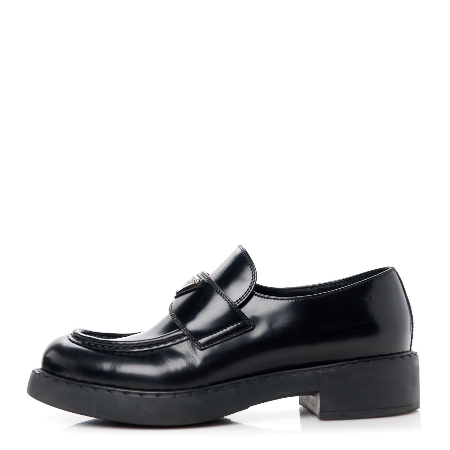Spazzolato Metal Triangle Logo 50mm Loafers 40.5 Black