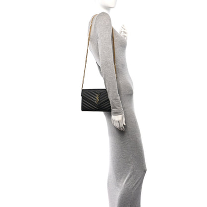 Saint Laurent Grain De Poudre Matelasse Chevron Monogram Chain Wallet Black 2 of 10