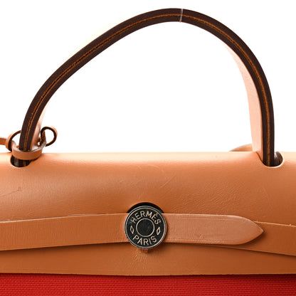 Hermes Vache Hunter Toile Herbag Zip 31 PM Rouge Tomate Natural 8 of 10