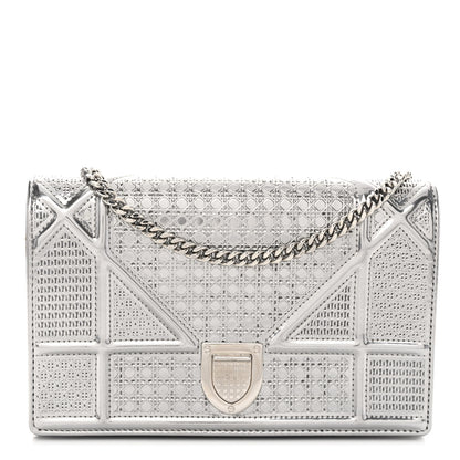 Christian Dior Metallic Patent Micro-Cannage Diorama Wallet on Chain Pouch Silver 1 of 9