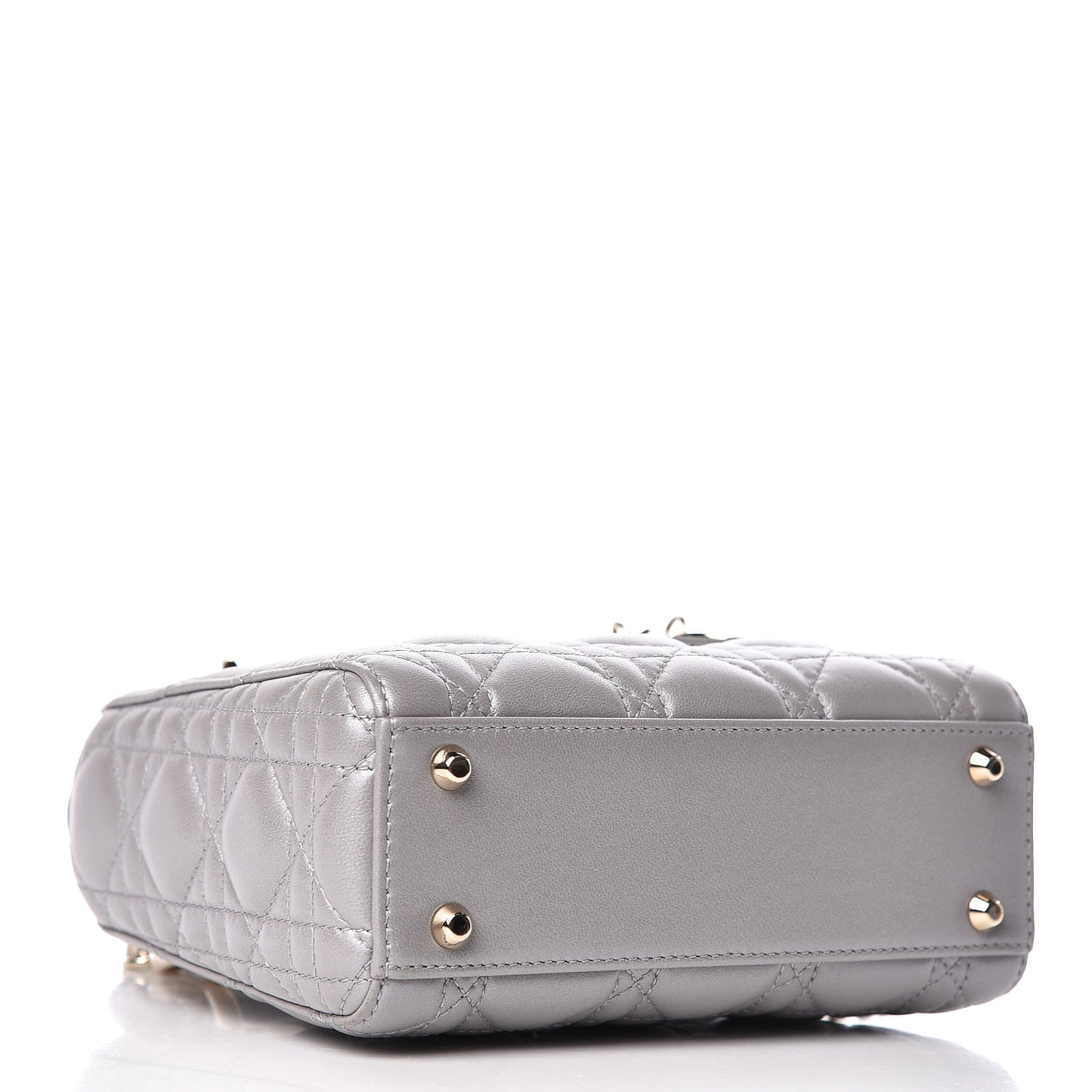 Metallic Lambskin Cannage Mini Lady Dior Grey