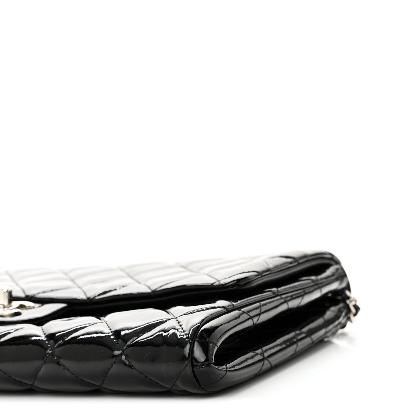 Patent Quilted Clutch with Chain Flap Black