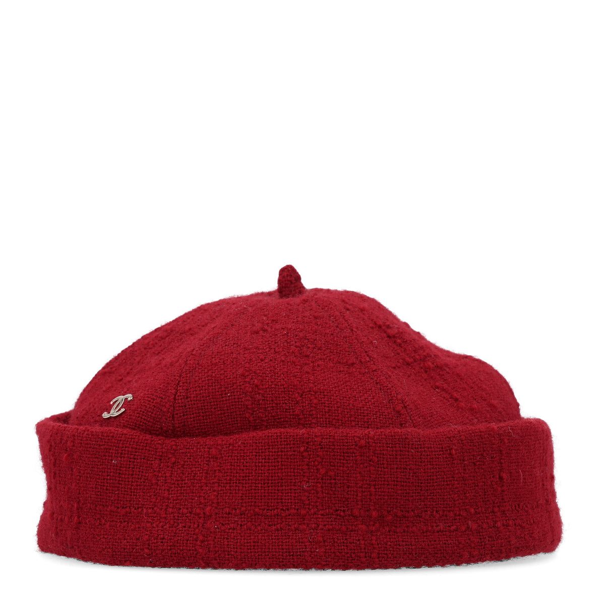 Wool Tweed CC Beret Beanie Hat L Burgundy