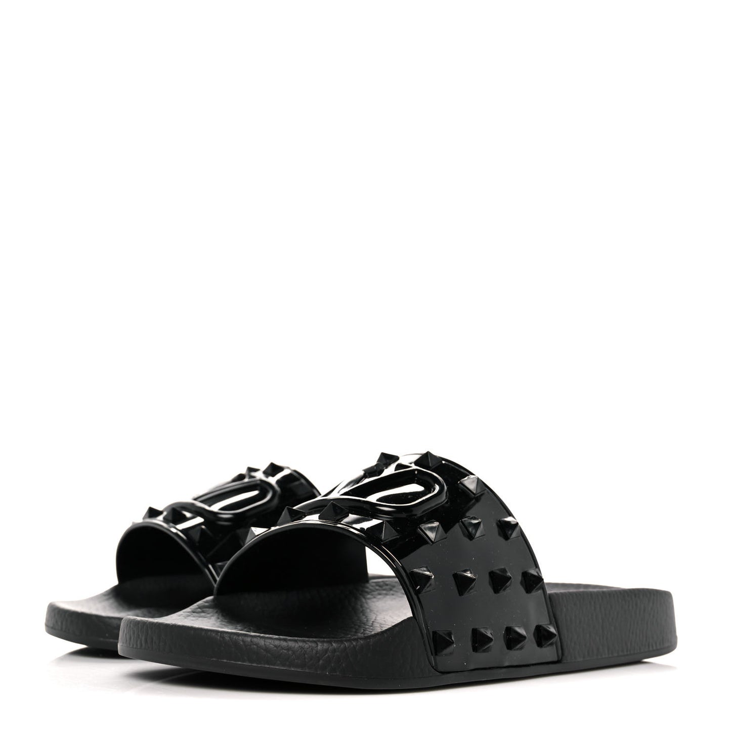 Patent Rubber Mens Rockstud VLogo Slide Sandals 40 Black