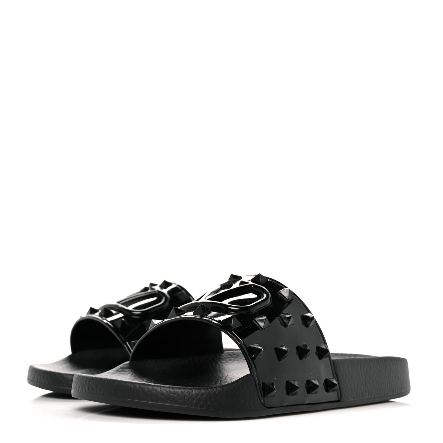 Valentino Garavani Patent Rubber Mens Rockstud VLogo Slide Sandals 40 Black 3 of 7