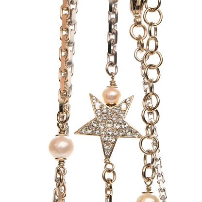 Chanel Glass Pearl Strass CC Long Necklace Gold Silver Light Blue 6 of 8
