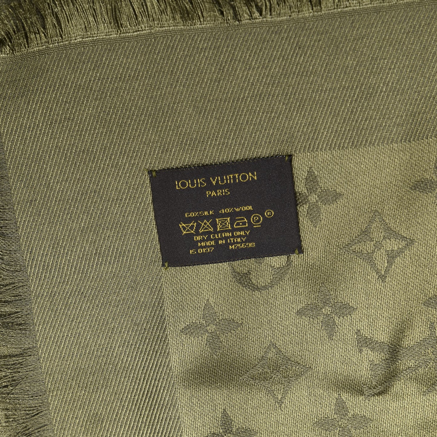 Silk Wool Monogram Shawl Kaki