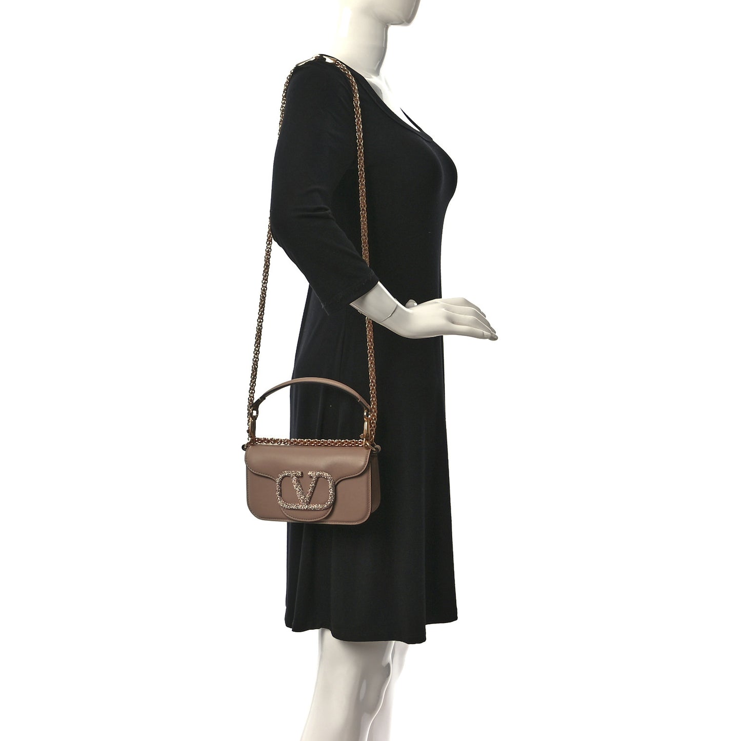 Calfskin Crystal Vlogo Small Loco Shoulder Bag Rose Cannelle
