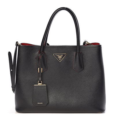 Prada Saffiano Cuir Medium Double Bag Black Fuoco 1 of 13