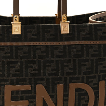 Fendi Fabric Jacquard FF 1974 Logo Large Fendi Sunshine Shopper Tote Tobacco Moro Sand 8 of 12
