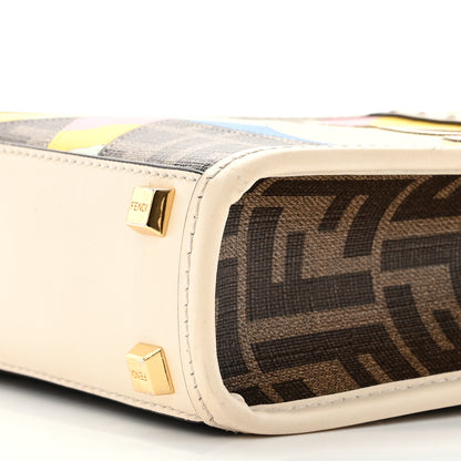 Fendi Glazed Fabric Vitello King Plexiglass FF 1974 Logo Hairdo Girls Inlay Mini Fendi Sunshine Shopper Tote Mogano Panna Multicolor 10 of 10