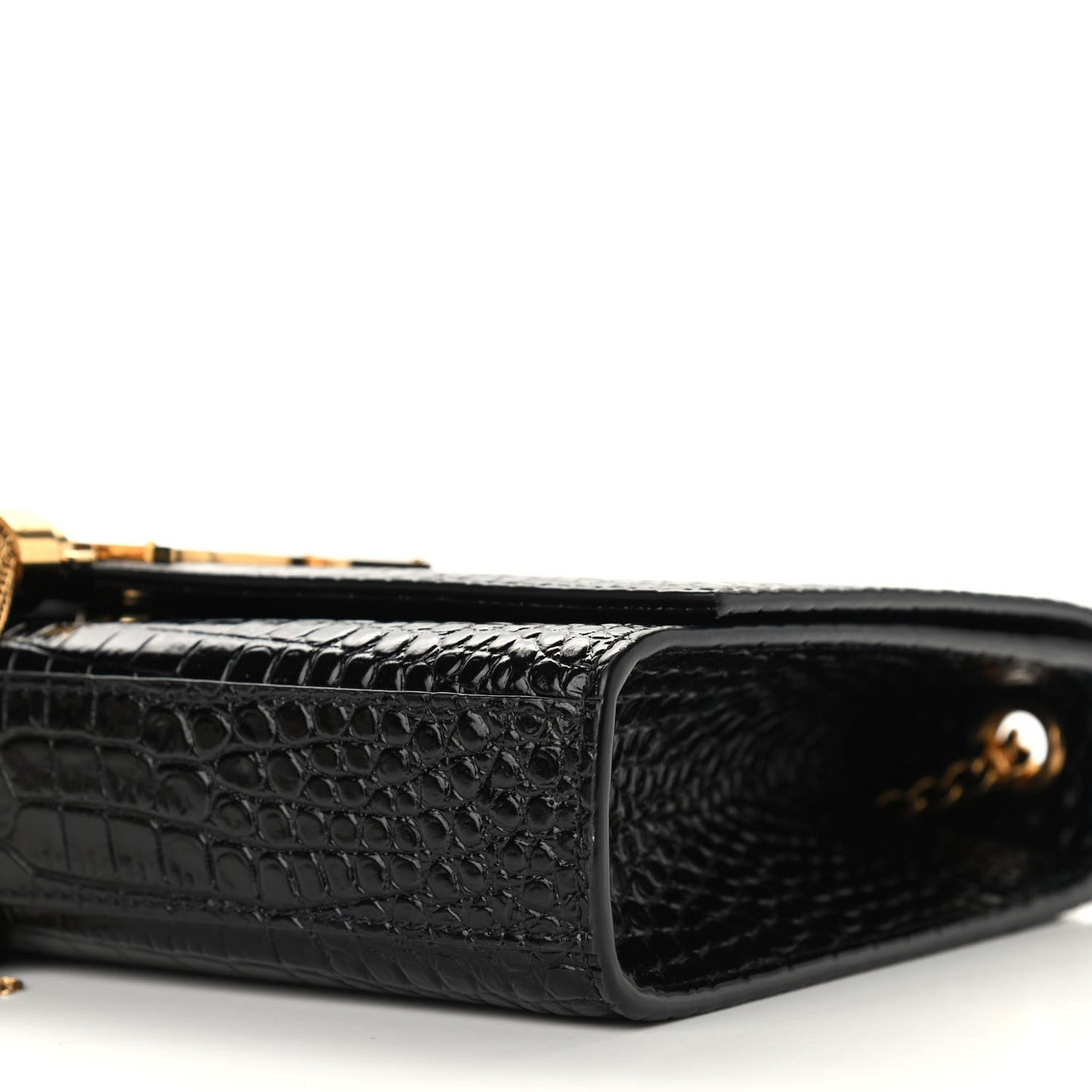 Calfskin Crocodile Embossed Medium Classic Monogram Kate Tassel Satchel Black