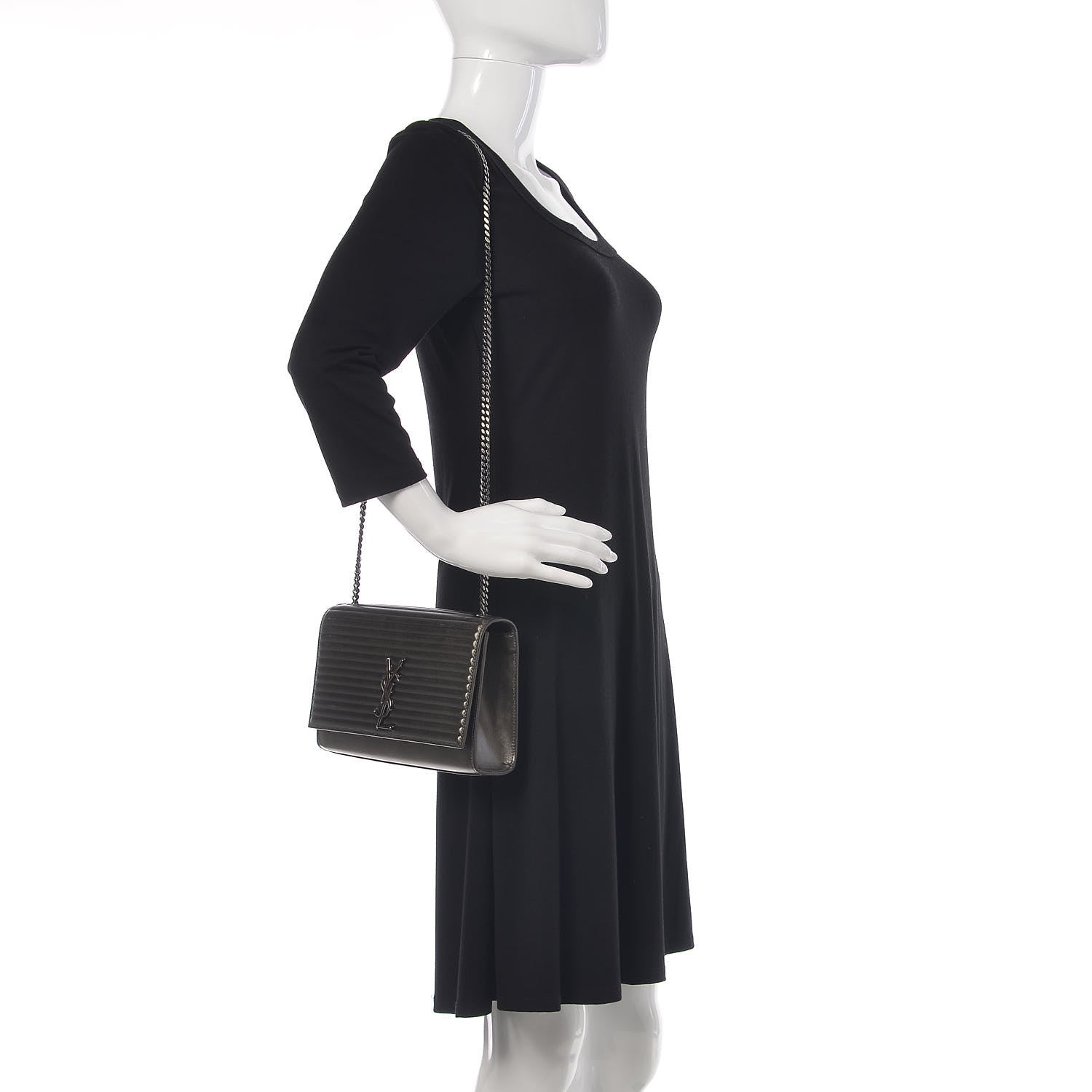 Saint Laurent Ribbed Calfskin Medium Monogram Kate Satchel Anthracite 2 of 11