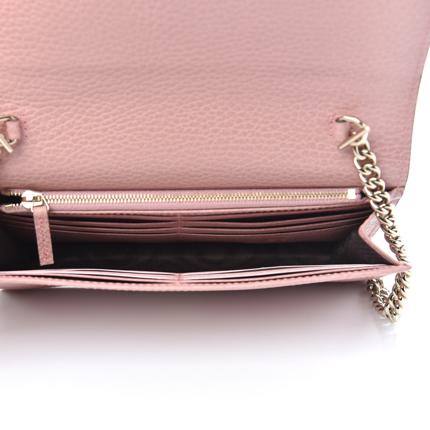Dollar Calfskin Interlocking G Chain Wallet Soft Pink
