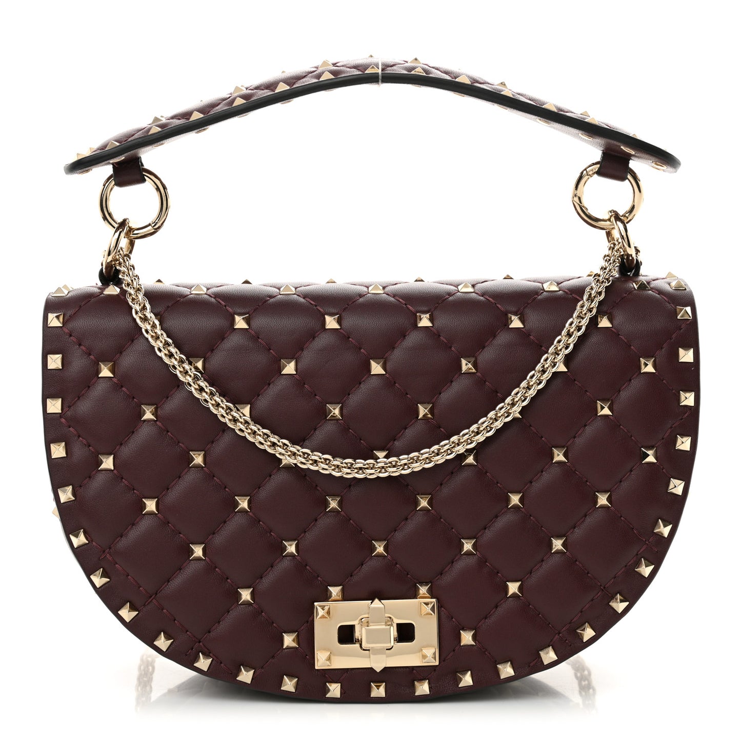 Nappa Medium Rockstud Spike Halfmoon Saddle Bag Rubin
