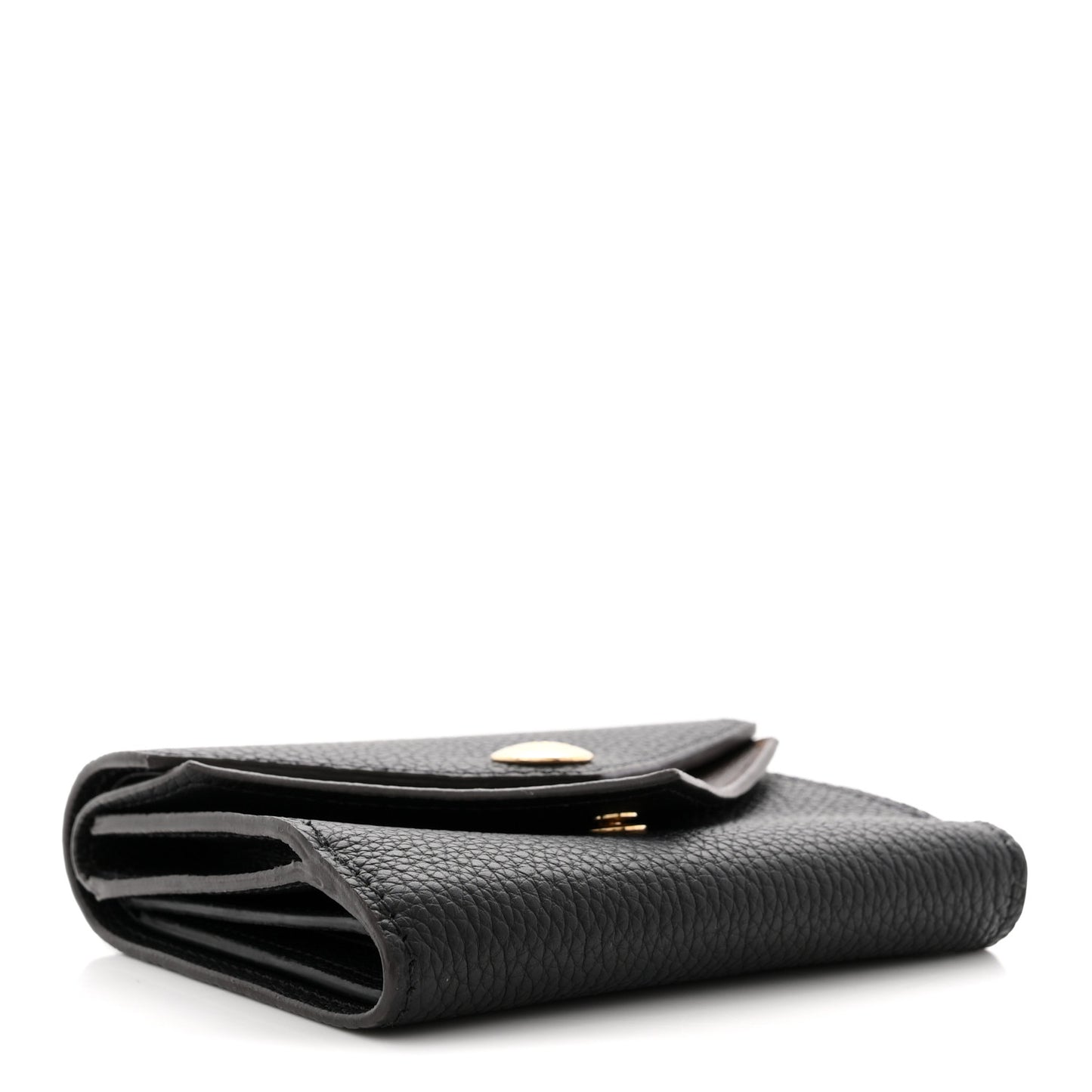 Grained Calfskin Monogram Double V Compact Wallet Black