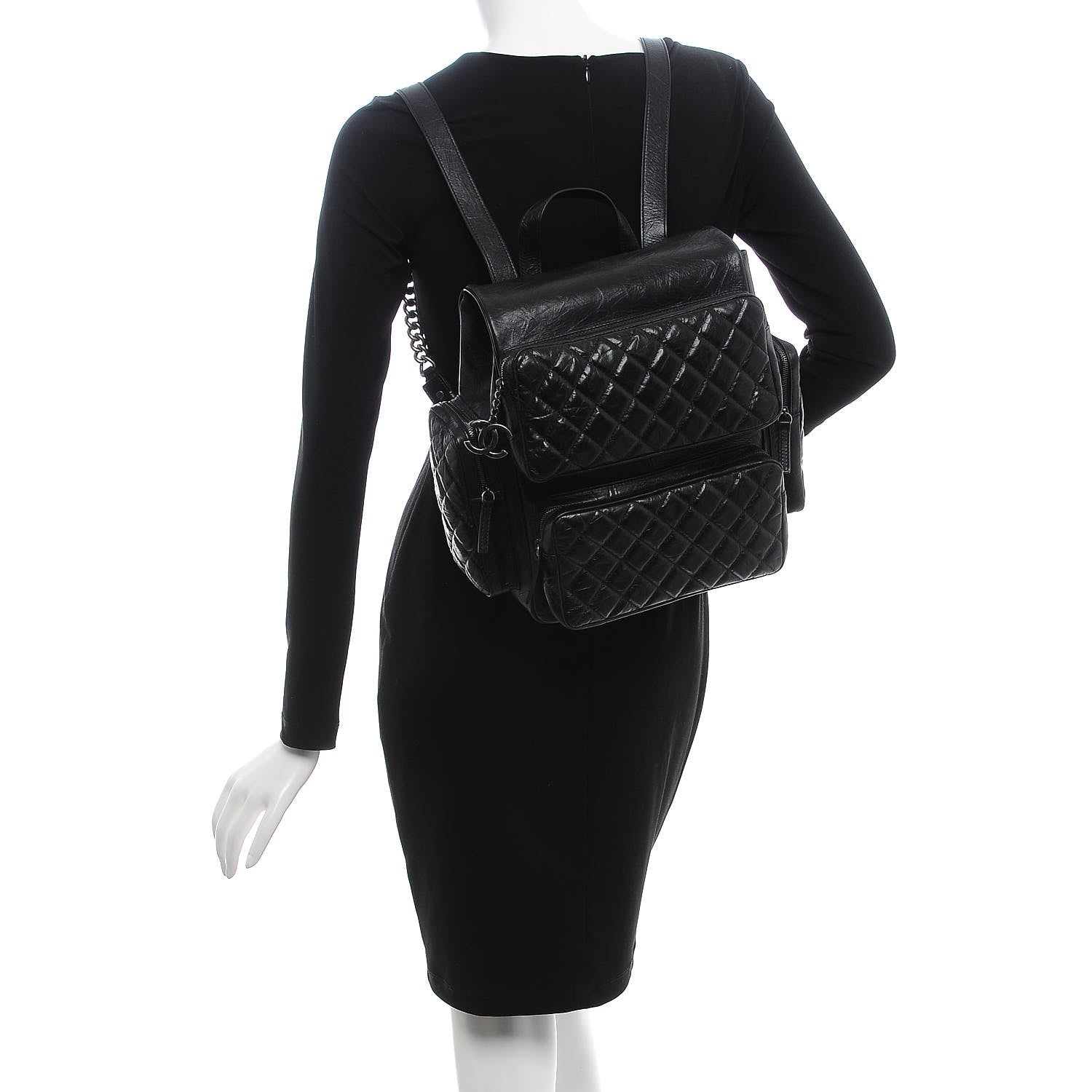 Chanel Aged Calfskin Quilted Large Casual Rock Backpack Black 2 of 8