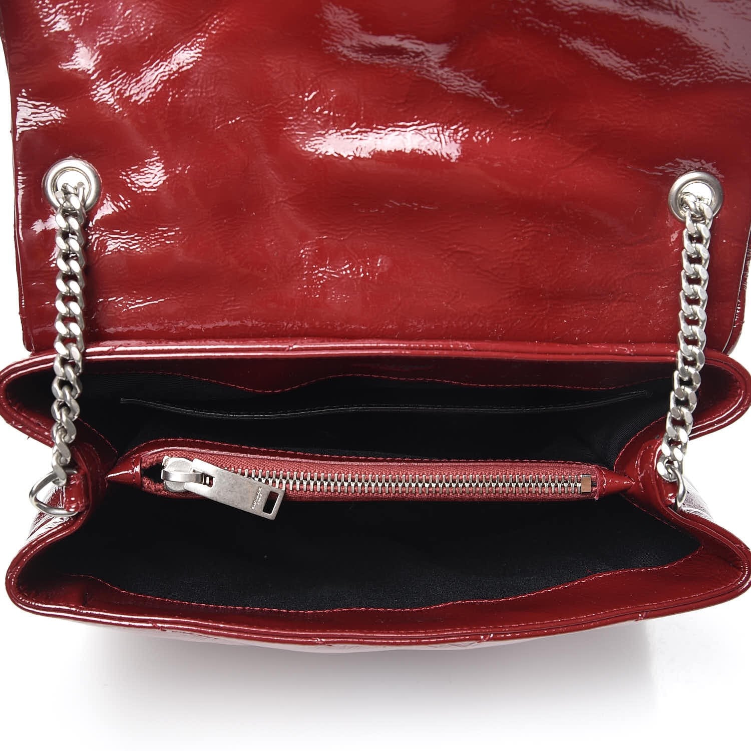 Saint Laurent Patent Y Quilted Monogram Small Loulou Chain Satchel Burgundy 5 of 7