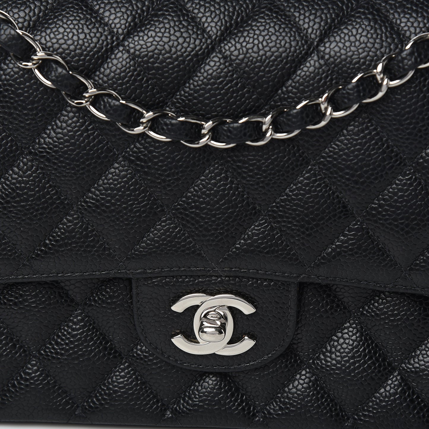 Caviar Quilted Medium Double Flap Black