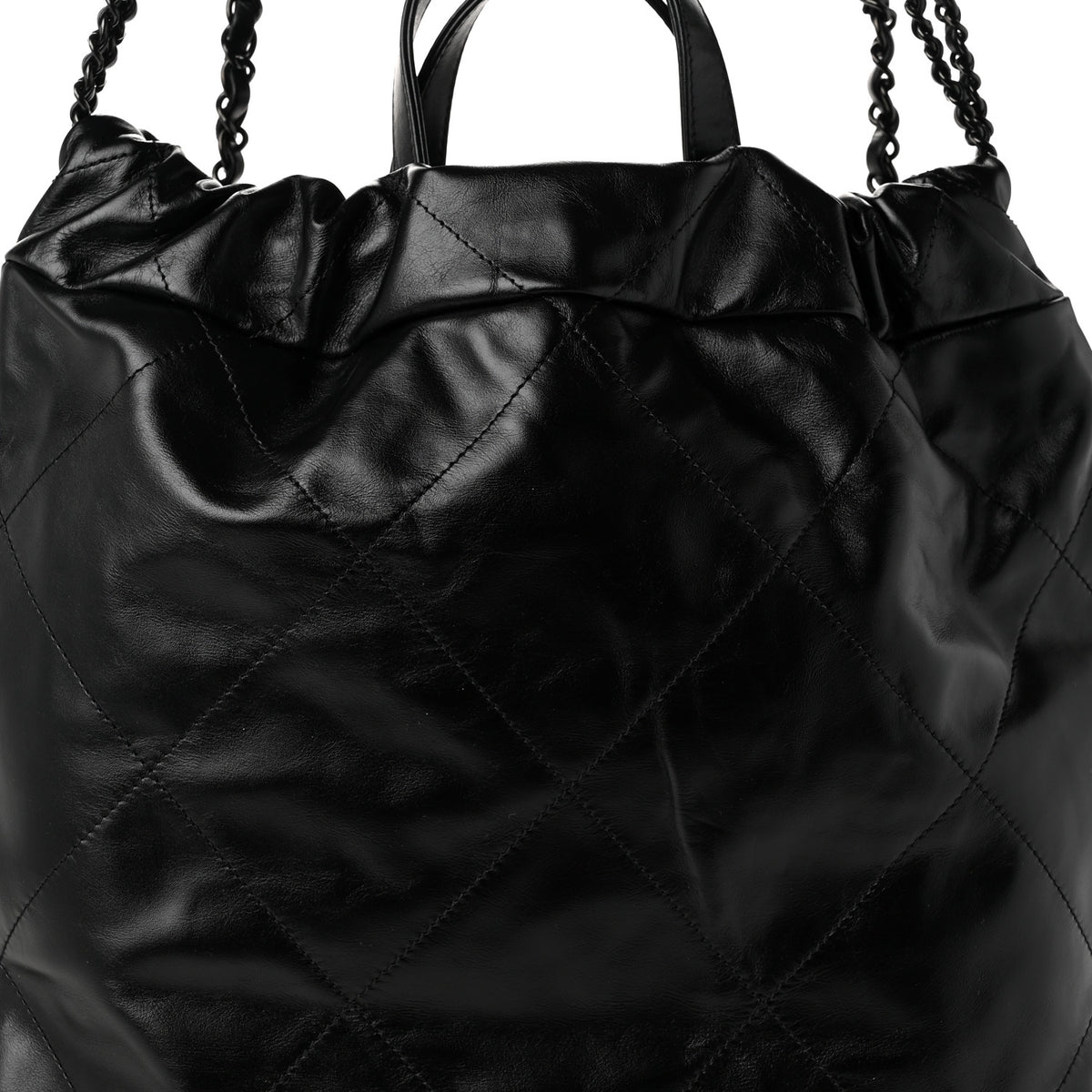 Shiny Calfskin Quilted Chanel 22 Backpack So Black