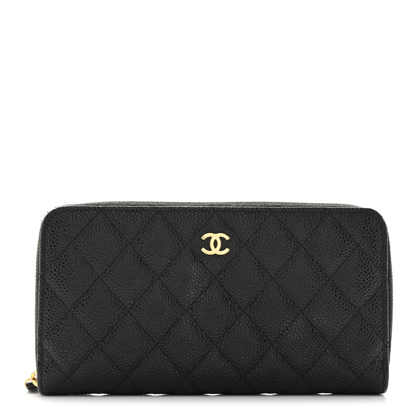 Caviar Quilted Large Gusset Zip Around Wallet Black