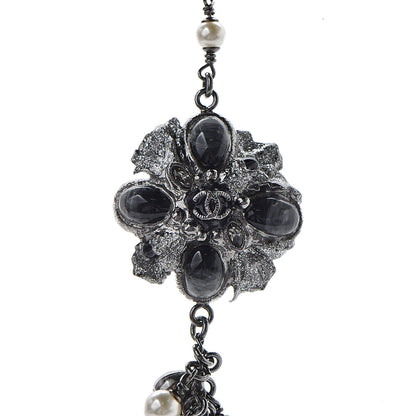 Chanel Pearl Crystal Bead CC Long Necklace Black 6 of 6