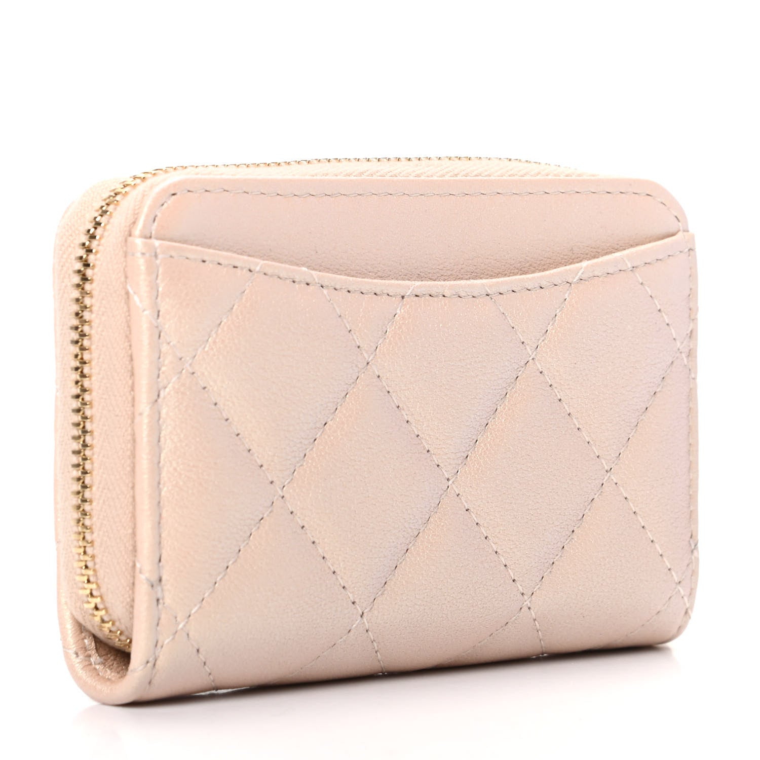 Chanel Iridescent Calfskin Quilted Zip Coin Purse Wallet Beige 3 of 8