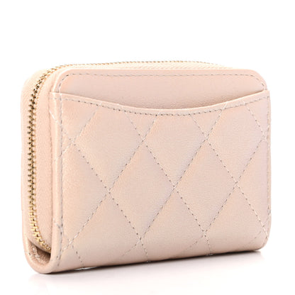 Chanel Iridescent Calfskin Quilted Zip Coin Purse Wallet Beige 3 of 8